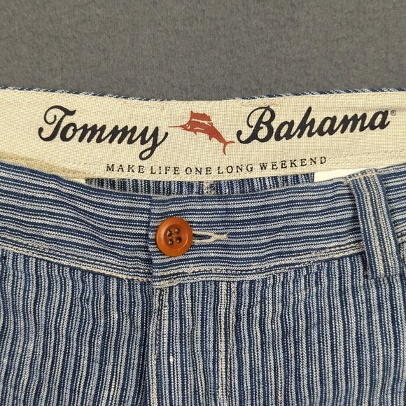 Tommy Bahama Shorts Men's 40 Blue  Provence Striped Linen 10" Vacation Travel - Picture 6 of 10